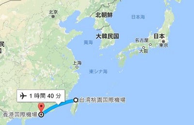 香港から台北までのマップ