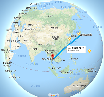 羽田からバンコクの地図