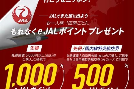 【変更点あり】JAL国内線搭乗キャンペーンが強烈！1区間で1,000ポイント！