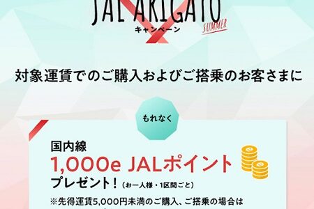 JAL、e JALポイント搭乗キャンペーン開始、8月29日まで。ANAは対象者限定でスカイコイン。