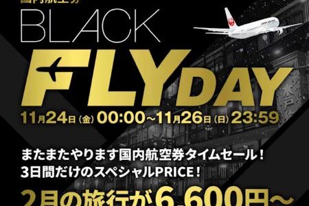 JAL国内線、タイムセールが11/24～26まで開催！2月搭乗分が対象。今回も安い！
